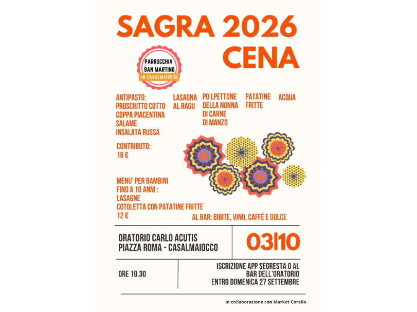 SAGRA CASALMAIOCCO 2026: CENA INSIEME